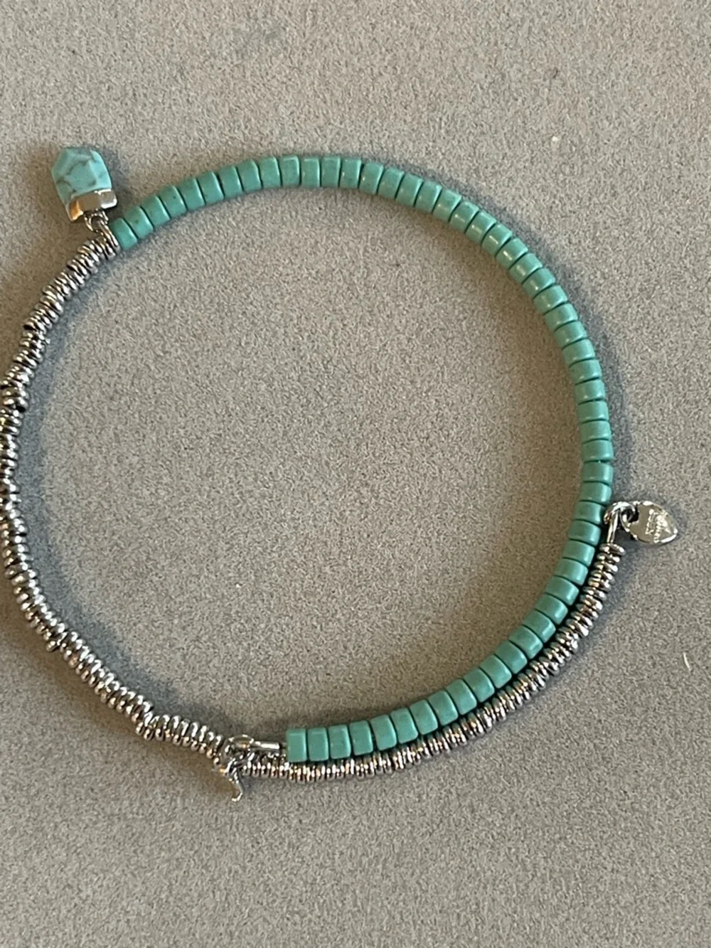 Turquoise Beaded Silver-Tone Charm Bangle Set - Daughter/Friendship